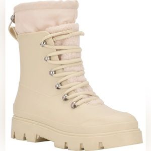 Marc Fisher Cream Lace-Up Combat Boots